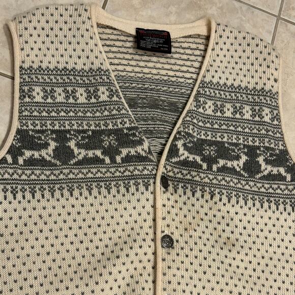 Vintage Norwool Reindeer wool Button Up Vest Top / Mens XL - Picture 2 of 4